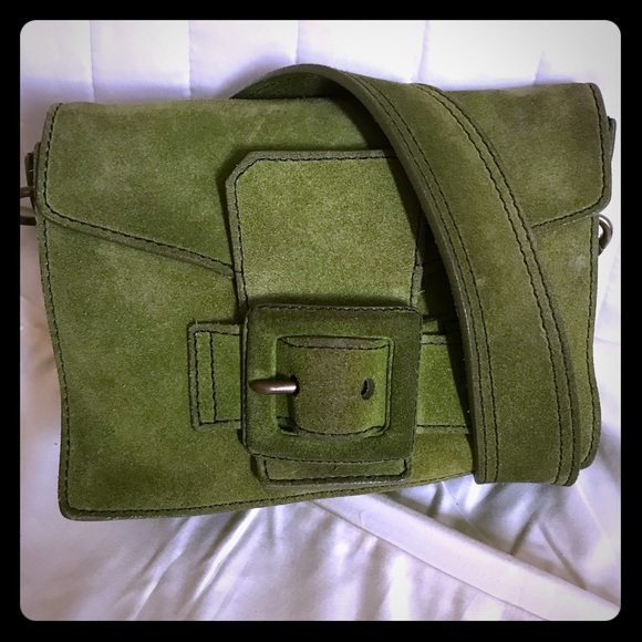 Miu Miu Handbags - MiuMiu Green Suede Buckle Front Shoulder Bag